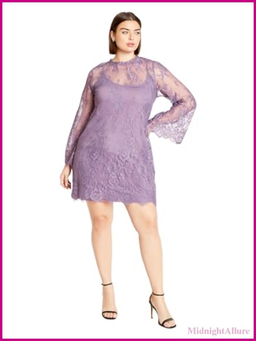 Plus Size Sheath Midi Dress with Lace Sleeves